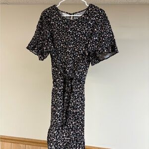 Maurices Black Floral Tie-Waist Mini Dress
